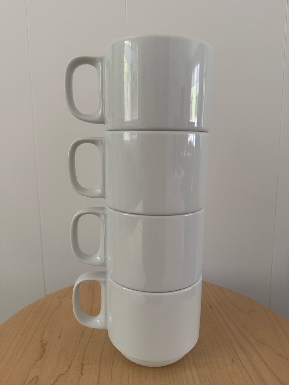 Crate&Barrel Stackable Logan White Ceramic Mugs - Set of 4